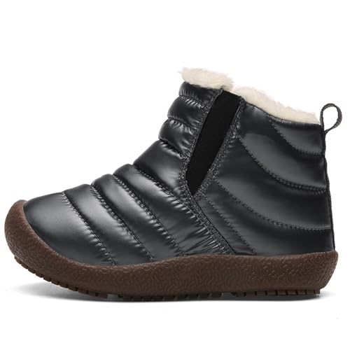 WUIWUIYU Boys Girls Outdoors Waterproof Pull Tab Slip On Warm Fur Lined Snow Boots Ankle Booties2