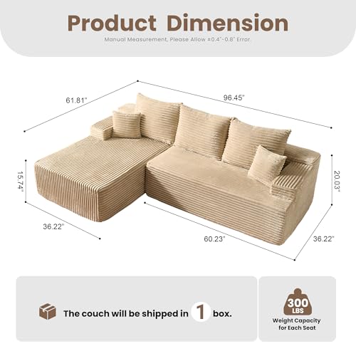 Image of HOOOWOOO Plush L Shaped Sectional Couch,97 inch Assembly Free Modern Minimalist Sofa,Boneless Corner Couch in A Box for Apartment Renting House Office(Left Chaise Beige)