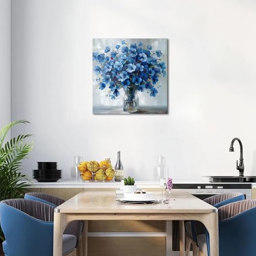 Affiche fleurs bleues et blanches déco salon chaleureux et bureau moderne