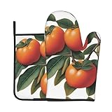 AKGFFDS Juego de dos piezas de guantes resistentes al calor y almohadillas aislantes de alta gama para cocinar con estampado de caquis colgantes
