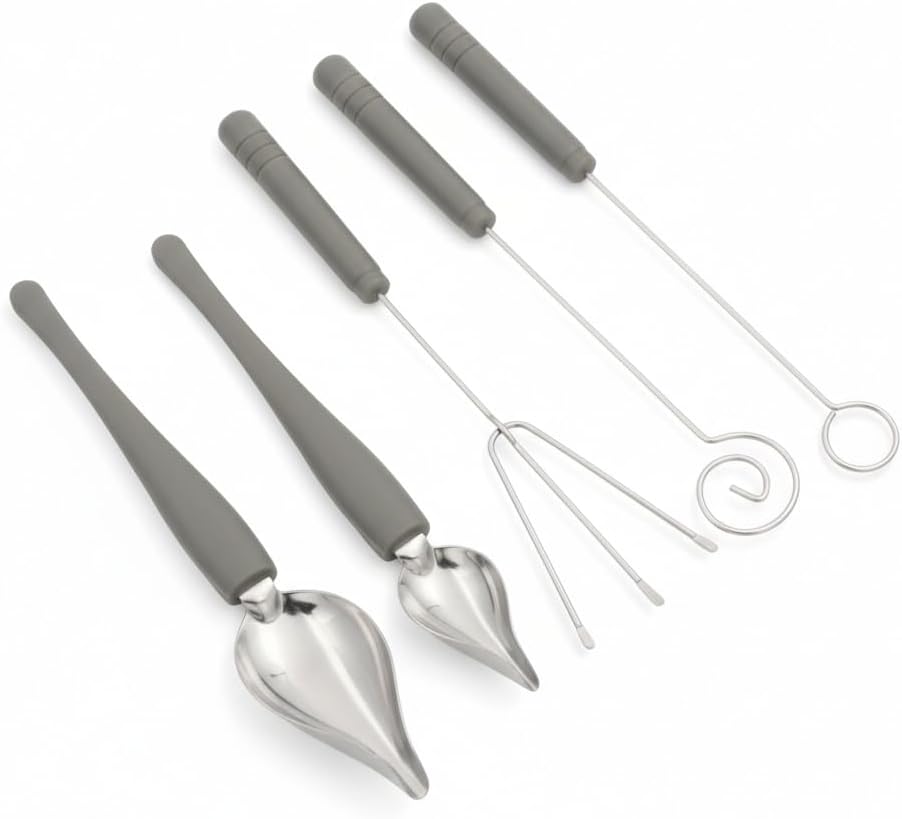 5 Pcs Chocolate Dipping Tools Set, Stainless Steel Candy Dipping Forks & Drizzle Spoon, Decorating Spoon Set for Dessert Decorating and Sauce Drawing