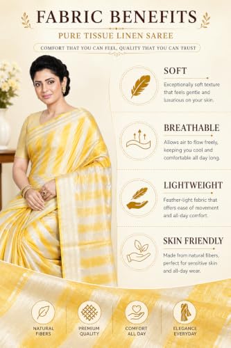 Image of HAIDER ALI AND SONS Pure Tissue Linen Saree for Women with Blouse Piece | Bhagalpuri Handloom Linen Saree | Soft Breathable Lightweight Ethnic Saree for Party, Festival, Office Wear |