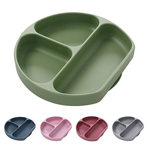Miracle Baby Assiettes à Compartiments Bébé Enfant Vaisselle avec Ventouse en Silicone Adhère Table Chaise Haute Compatible Micro-onde Cover