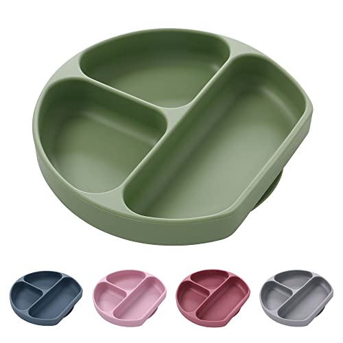 Miracle Baby Plato Silicona con Ventosa,Niños Plato Antideslizante Plato de Alimentación,Mantel Individual Silicona de grado alimenticio para Bebé，verde