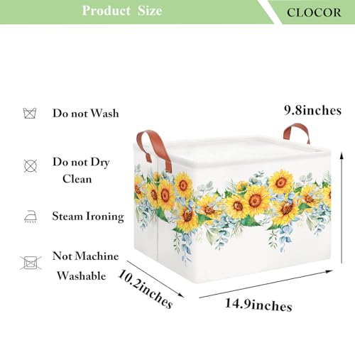 Image of CLOCOR Rectangular Storage Basket Empty,Gift Basket,Waterproof Storage Bin with Handles,Room Decor(Sunflower Rope)