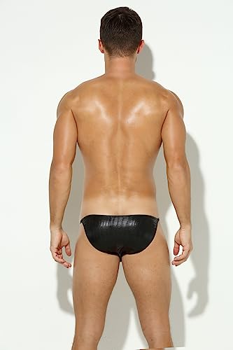 Swbreety Cuecas de biquíni masculinas de couro sintético metálico brilhante, calcinha de cintura bai