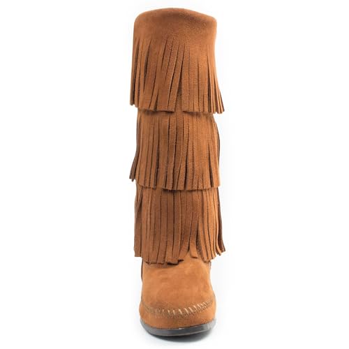 Minnetonka Calf Hi 3Layer Fringe Womens Boot 8 BM US Brown2