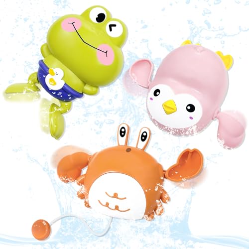 VBACALA Lot de 3 jouets de bain pour enfants, grenouille, crabe et pingouin, jouet aquatique, cadeau pour garçons et filles, à partir de 3 ans