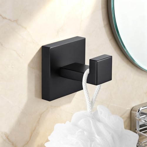 Menbyci 4 Pack Bathroom Towel Hooks, Screw-in Square Matte Black Wall Hooks Robe Hook, Anti-Rust SUS304 Stainless Steel Heavy-Duty Door Hanger Coat Hook, Sturdy for Bathroom/Bedroom/Kitchen/Hotel by Menbyci - Image 2