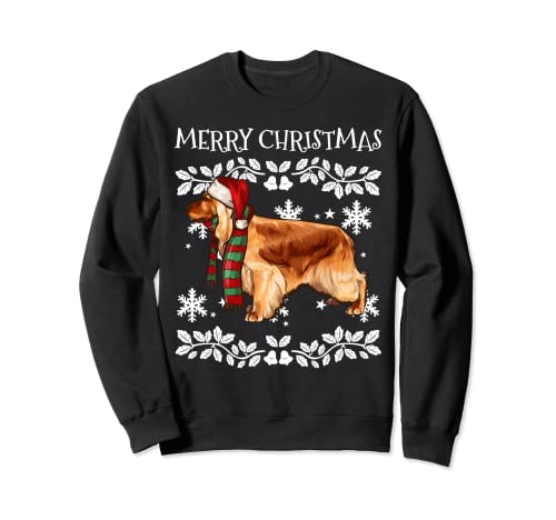 Merry Christmas Ornament English Cocker Spaniel Xmas Santa Sweatshirt, Black