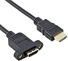 Cable extensor HDMI para montaje en panel, cable extensor HDMI macho a hembra de alta velocidad con tuerca de tornillo, compatible con resolución 4K para reproductor Blu Ray, TV 3D, Roku, Xbox360, negro (3.3 pies/1m) 3