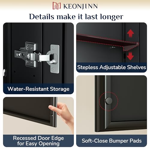 Keonjinn Black Medicine Cabinet 14 x 18 Inch, Assembly Needed, Bathroom Mirrored Medicine Cabinet, Lightweight, Freely Adjustable Shelves, Recessed or Wall Mount, Tempered Glass - Thumbnail 7