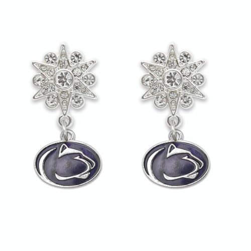 Penn State Nittany Lions Grace Crystal Starburst Dangle Post Earrings, Silver, Officially Licensed PSU