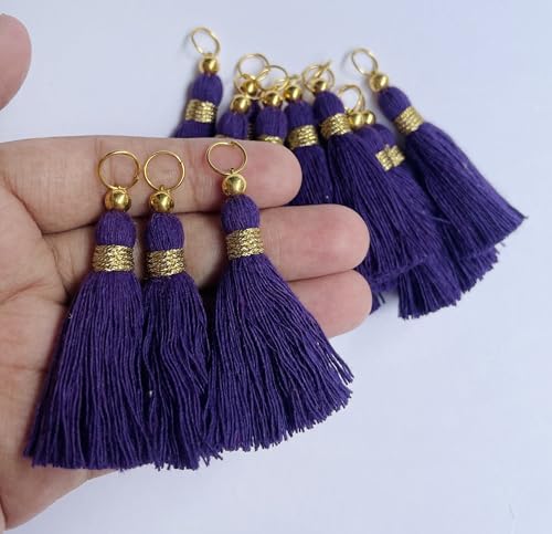 Image of Zippy Flora Micro 1.5 inch Length Cotton Handmade Tassels for Saree /Blouse /Dupatta /DIY /Decor (Pack of 12) (Dark Purple)