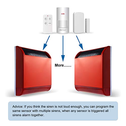 Wolf Guard LB-12T1 Siren Alarm Outdoor with 2 Motion Sensors, 3 Door Sensors, 2 remote controller(110dB), Red - Image 4