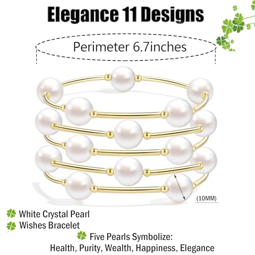 Elegance 11 designs Blessing Bracelet 10mm Crystal White Pearl Bracelet Dainty Gold Plated Tube For Women Simple Bridal Gifts For Friends And Loved by Elegance 11 designs - Used condition - Image 2