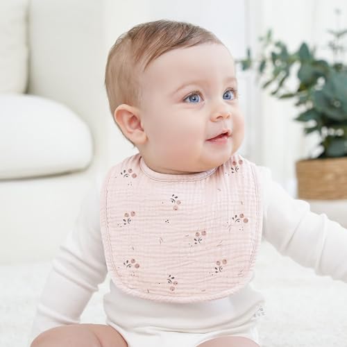 Image of Bearmoss Baby Bibs for Drooling and Teething 100% Cotton Muslin Bibs for Baby Boy & Girl,Adjustable, Ultra Absorbent,8 Pack