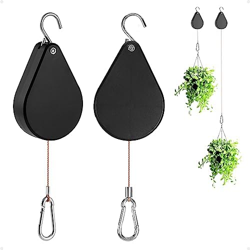 Kitwinney Retractable Plant Hanger - 2023 Upgrade Plant Pulleys for Hanging Plants, Easy to Raise and Lower, Suitable for Garden Flower Pots, Hanging Planter, Bird Feeder（Black, 2 PCS）