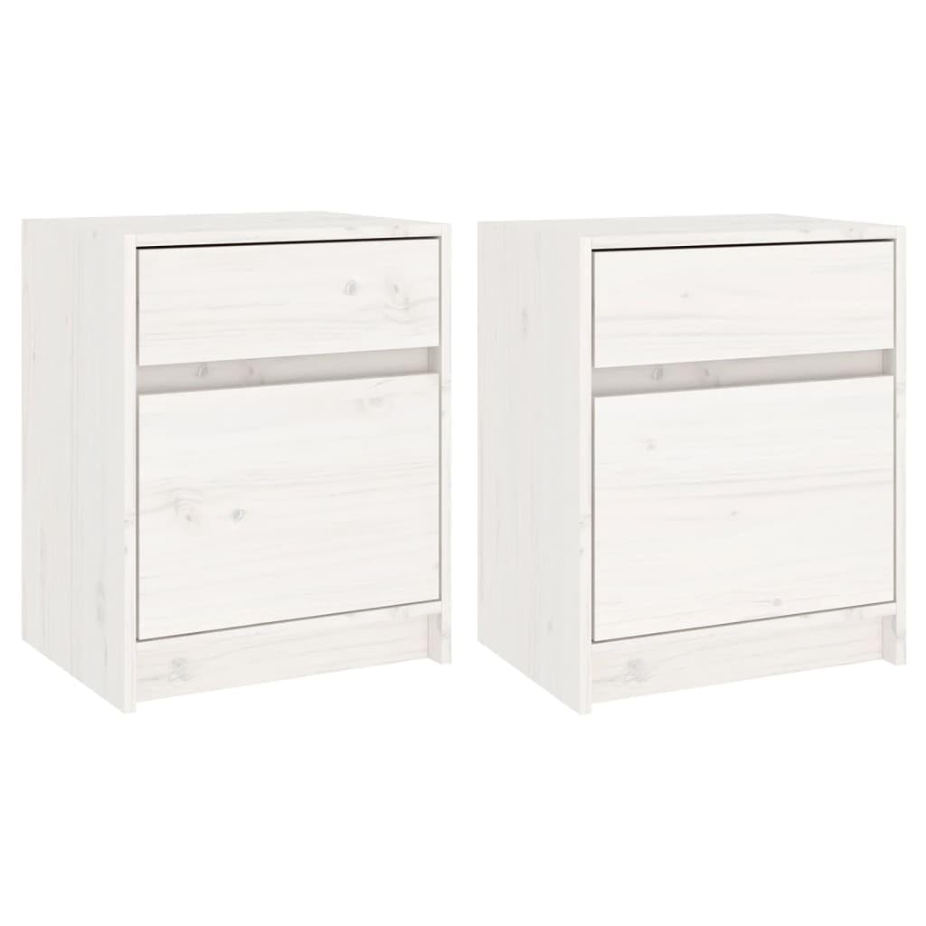 Table de Chevet Blanc en Bois de Pin Massif Lot de 2 Tables de Nuit Robustes pour Chambre 40x31x50cm