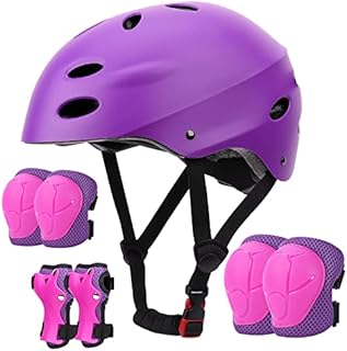 SAMIT 7 in 1 Kids Bike Helmet with Knee and Elbow Wrist Pads, Toddler Skateboard Helmet Knee Pads Set for 5~12 Year Old Boys Girls, Adjustable Children Protective Gear Set for Segway Scooter Cycling