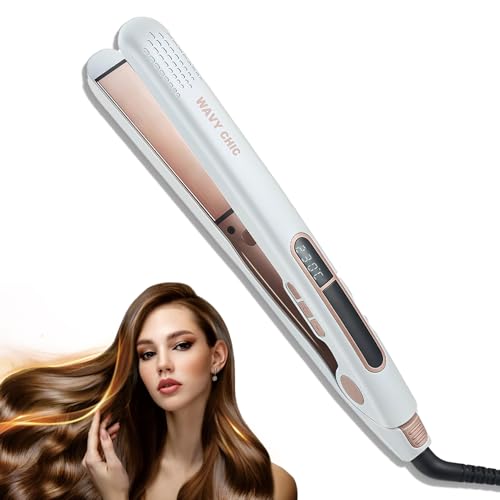 Wavy Chic Ionic Hair Straighteners for Women, 2 in 1 Hair Straightener and Curler, LED Digital Display, Professional Styler with Anti-Static, Anti-Frizz Negative Ion Tech, 2m 360°Swivel Cord