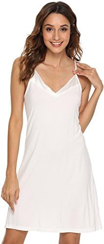 GYS Womens Bamboo Full Slip Sexy Chemise Nightgown Lightweight Spaghetti Strap Camisole Mini Dress, White, X-Large