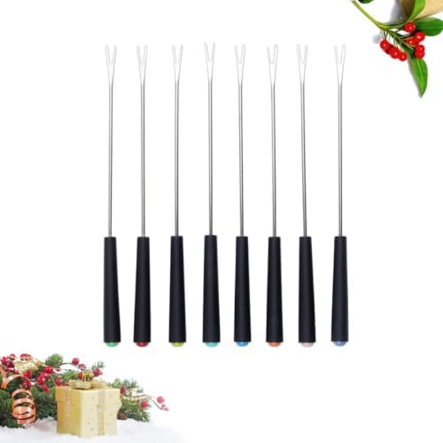 PATKAW 8pcs Stainless Steel Fondue Fork with Black Plastic Handle, Multi-purpose Heat-resistant Handle Fork for Cheese and Hot Pot, for Picnic and Camping Use Random Color — view 6