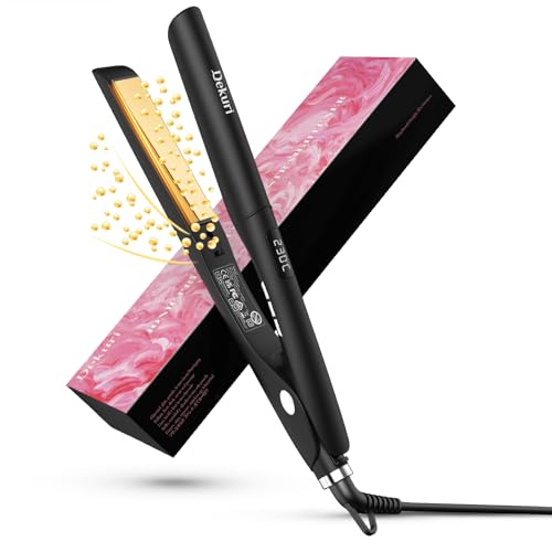Dekuri Plancha de pelo 2 en 1 para rizar y alisar, plancha de pelo lisa de titanio, calentamiento rápido de 30 segundos, pantalla LED de 120 – 230 ℃, plancha iónica para el cabello para mujeres, color