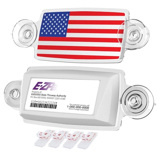 AUTOBOXCLUB EZ Pass Holder/Toll Pass Holder for Most US States/Toll Pass Windshield Mount/Easy to Install and Remove/with 4pcs Toll Pass Mounting Strips/UV-Protective (US Flag)