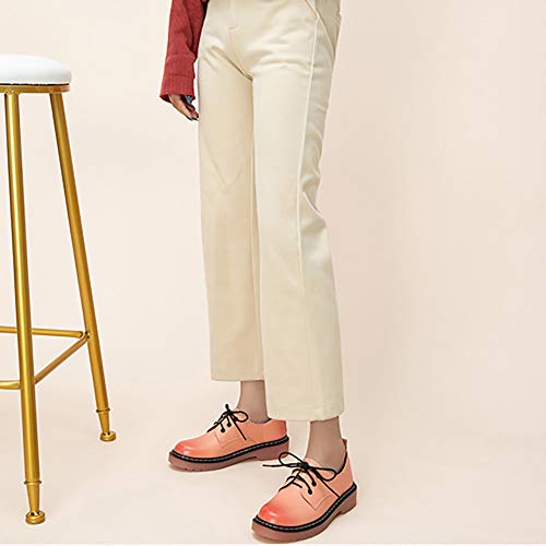 Odema sapato feminino retrô com cadarço Oxford bico redondo plataforma, rosa, 4.5