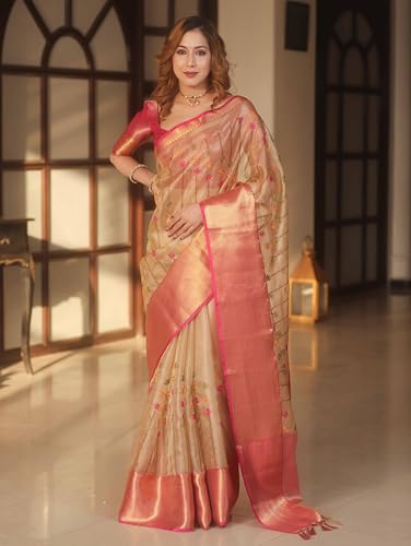 Image of SGF11 Women's Kanjivaram Pure Soft Silk Saree With Unstitched Blouse Piece