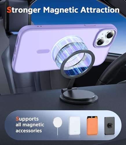 Image of FNTCASE for iPhone 15 Plus Case: Matte Magnetic Phone Cases with Screen Protector Compatible with Magsafe Slim Anti Yellowing Rugged Shockproof Protective Translucent Cell Phone Cover (C-Purple)