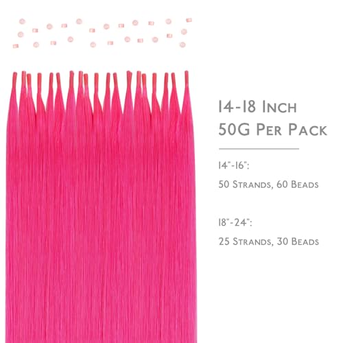 Image of WENNALIFE I Tip Hair Extensions Human Hair, 25g 25s 14 inch Hot Pink Remy Itip Human Hair Extensions Invisible Itips Straight I Tips Fusion Extensions Real Human Hair