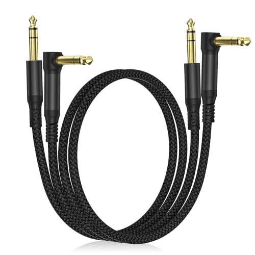 Elebase 1/4 Inch TRS Instrument Cable 2M 2-Pack,Right Angle Guitar Lead