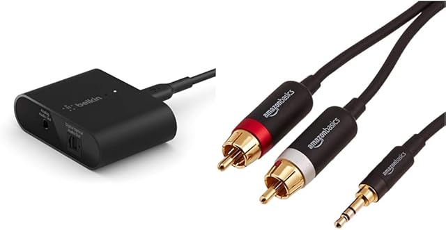 Belkin SoundForm Connect AirPlay 2 & Amazon Basics 3.5mm to 2-Male RCA Adapter Cable - 1.2m / 4 Feet