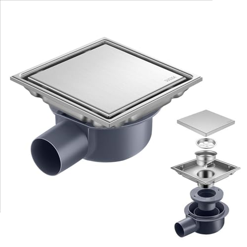 Canalina Per Doccia 15x15 Cm,Piletta Doccia a Pavimento,Scarico Pavimento Doccia,Con Sifone Antiodore a 360°,Filtro Antiodore e Filtro Per Capelli,2 In 1,Per Bagni,Cantine,Interni Ed Esterni