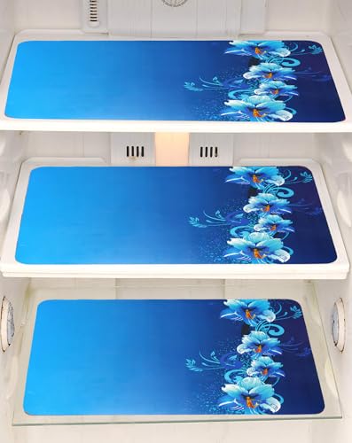 Image of Refrigerator Drawer Mat /Fridge Mat Set of 6 Piece (11.5 X 17.5 Inches) (Blue Flower)