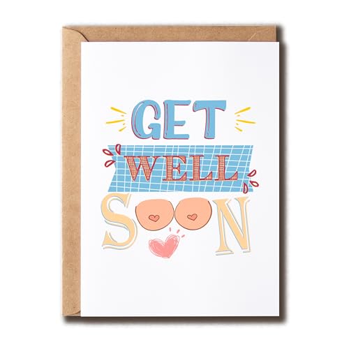 GoGiDesigns Get Well Soon Rude Card - Boobs Naughty Card - Get Well Breast Card - New Boobs Funny Card - Cancer Hilarious Card, White