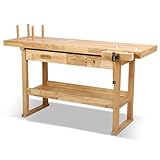 Auto Dynasty 60' Wood Workbench, Heavy Duty Woodworking Bench with Adjustable Handle, 500Lbs Load Capacity Woodworking Table Work Bench with Storage for Garage, Workshop, Home Storage (Natural)