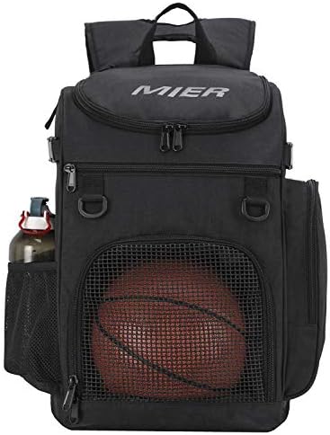 MIER Basketball Backpack Large Sports Bag for Men Women with Laptop Compartment, Best for Soccer, Volleyball, Swim, Gym, Travel, 40L, Black