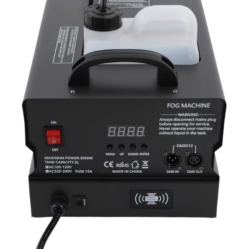 Máquina de humo portátil de 3000 W con control DMX512, panel y mando a distancia, tanque grande de 3 L, diseño fácil de rellenar para bodas, fiestas, discotecas, conciertos y Halloween, enchufe estadounidense, color negro miniatura 7