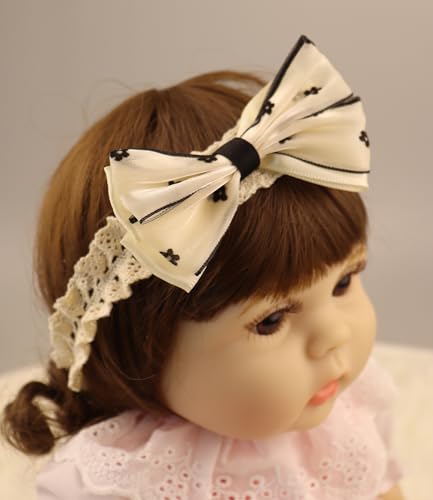 Bethynas Chiffon Bowknot Headband for Baby Girls Black and White Fabric Flower Pattern Baby Elastic Hairband Floral Bow Hair Accessories for Newborn Infant Toddlers (Floral - white) 6