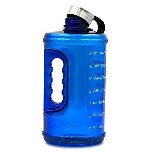 Bnidubro Botella de Agua Grande Motivacional con Marcador de Tiempo, Jarra de Agua una Prueba de Fugas Sin para Fitness, Gimnasio y Deportes Al Aire Libre, Azul