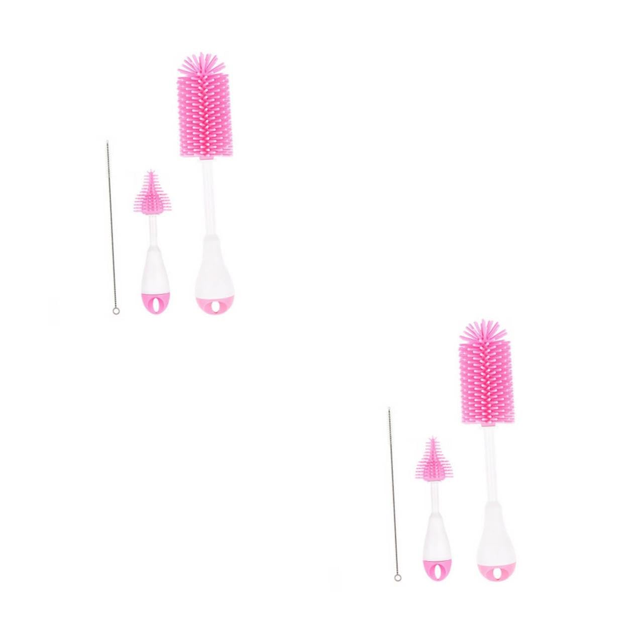Milisten 2 Set Set di pennelli per capezzolo paglia bottiglia lungo bottiglie Pennello per biberon detergente per biberon spazzola per la pulizia spazzola per ciuccio per pp rosa