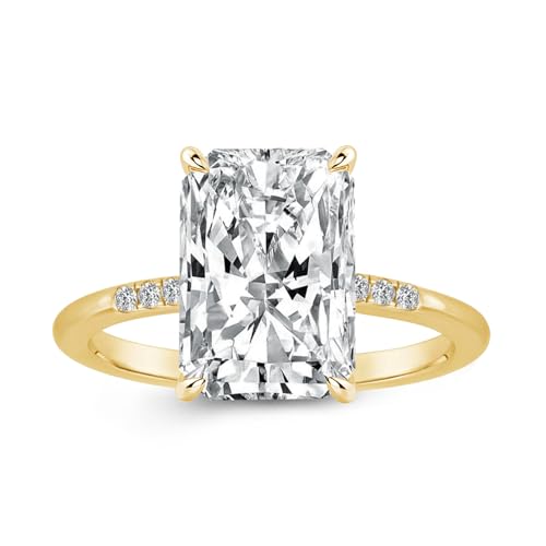 3.5ct Solitaire Radiant Cut Engagement Ring,Yellow Gold Plated 925 Sterling Silver Simulated Diamond Promise Ring