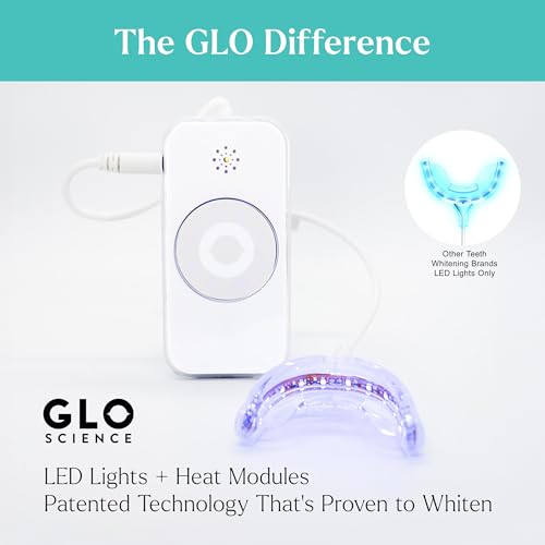 Image of GLO Science So Brilliant Tooth Whitener Set - Fast, Sensitivity Free Teeth Whitening Technology - Includes Warming Mouthpiece with LED Light, 6% Hydrogen Peroxide Gel Pods, Lip Balm, & Travel Case