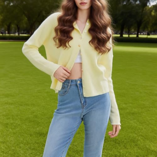 Image of Women Y2k Knitted Cardigan Long Sleeve Button Down Sweater Lightweight Casual Cardigan Loose Fall Streetwear
