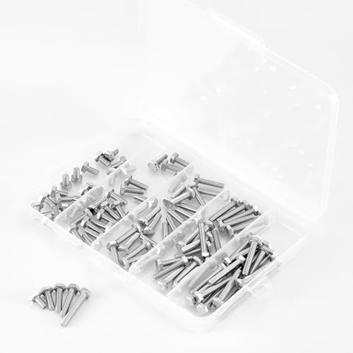 Image of M4 x 8mm 12mm 16mm 20mm 25mm Heavy Duty Hexagon Bolts Hex Head Screws, 304 Stainless Steel, Metric Machine Fully Threaded, Bright Finish, Assortment Kit 100PCS