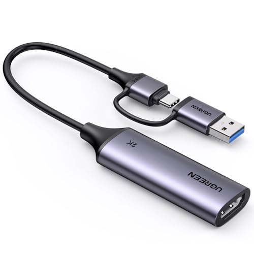 UGREEN Carte de Capture Vidéo HDMI 4K 30Hz vers USB A USB C 3.0 2K 30Hz 1080P Carte Acquisition Enregistrement Plug Play Streaming Jeux OBS Compatible avec...