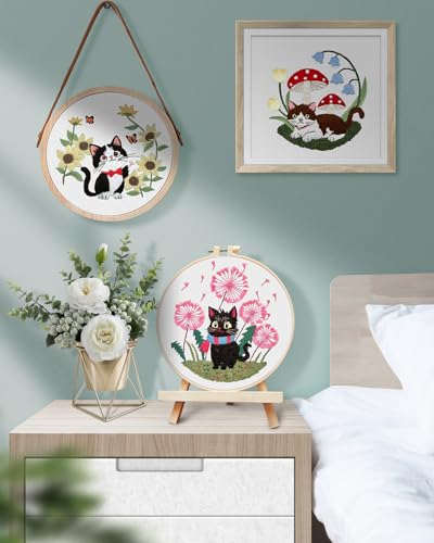 Image of TINDTOP Embroidery Kit for Adults, Cat Embroidery Practice Kit | for Beginners Include Embroidery Cloth Hoops Threads for Craft Lover Hand Stitch with Embroidery Skill Techniques